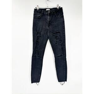 Zara Black Distressed Ripped Denim High Rise Skinny Jeans Size 8